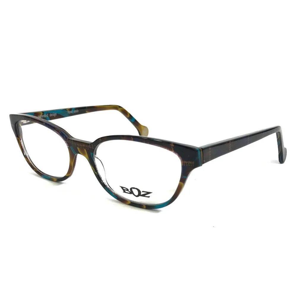 BOZ Eyeglasses Frames VANINA 7323 Brown Plaid Blue Yellow Marble 52-16-145